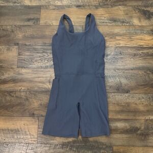 Athleta Ribbed Romper Blue Activewear Bodysuit with Pockets Large Tall